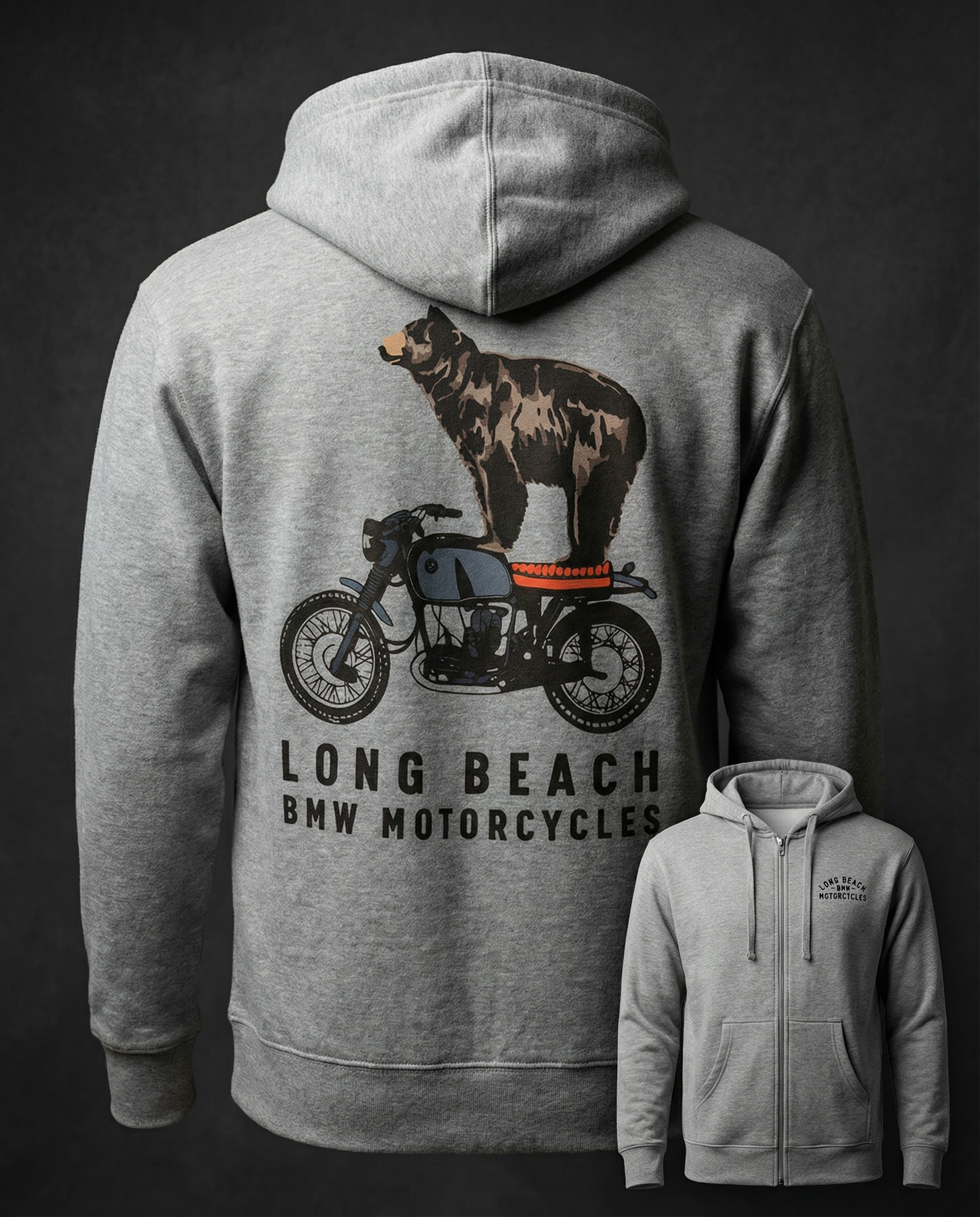 Gray Big Bear Zip-Up Hoodie